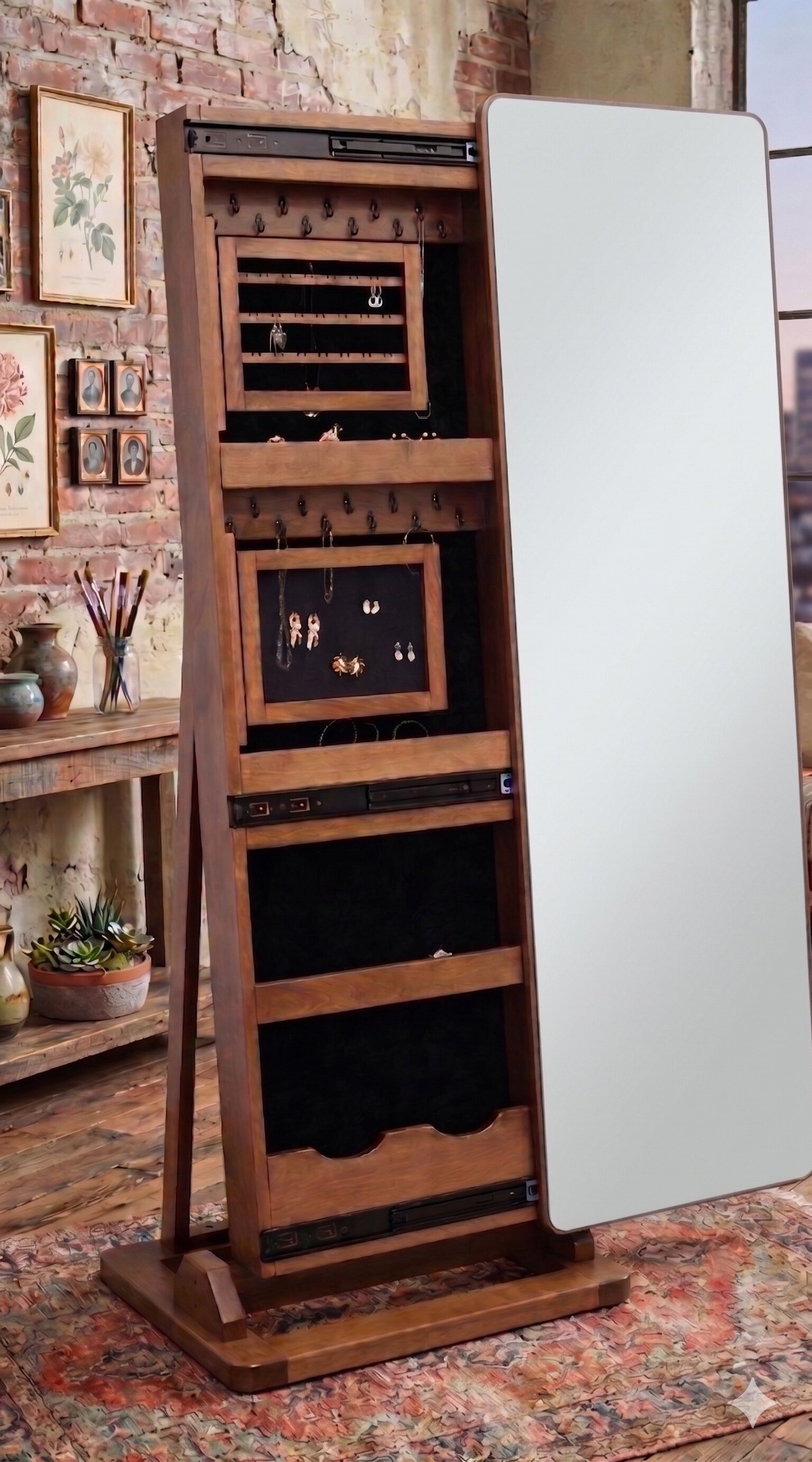 Amish Handcrafted Mirrored Jewelry Storage Cabinet | Made in USA