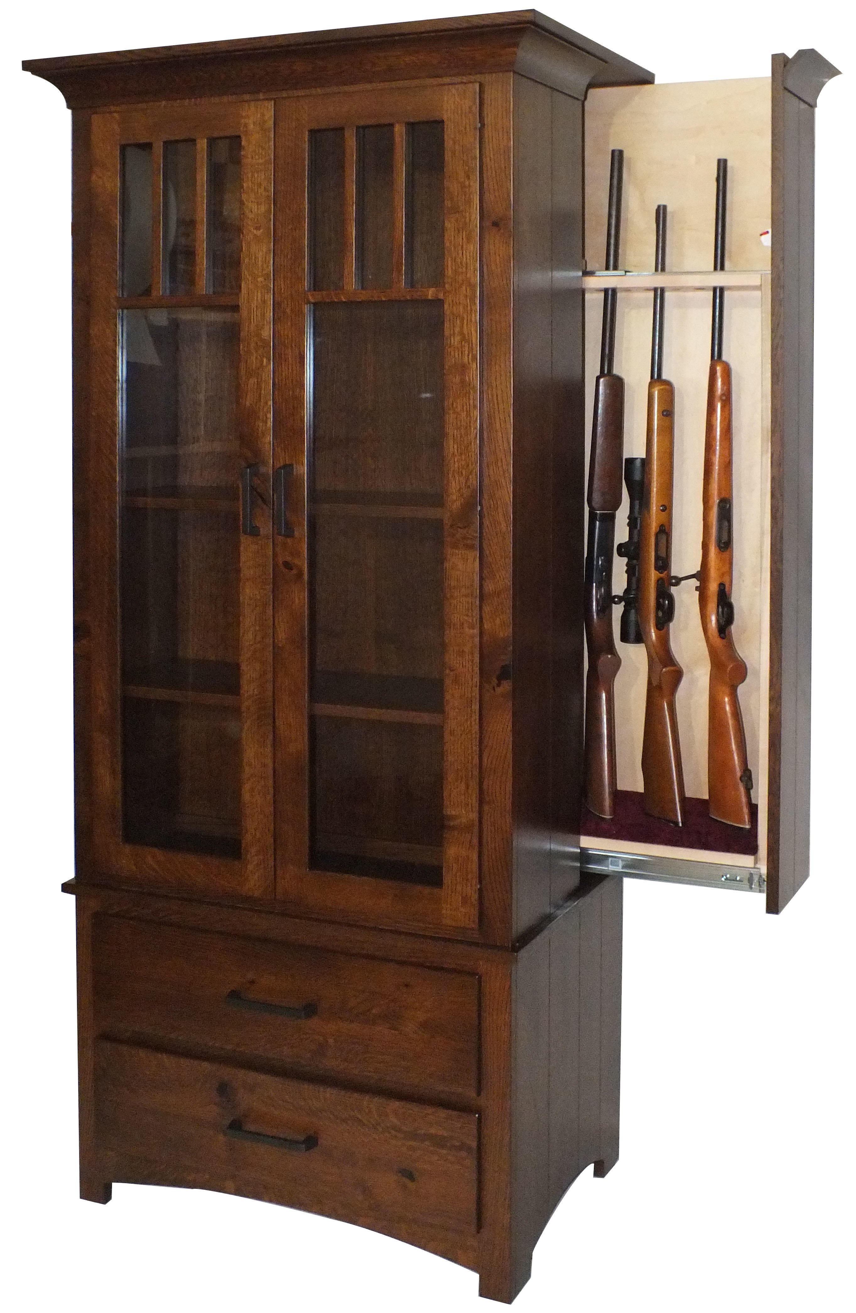 Bookcase with Mullion Glass Doors and Hidden Gun Cabinet from