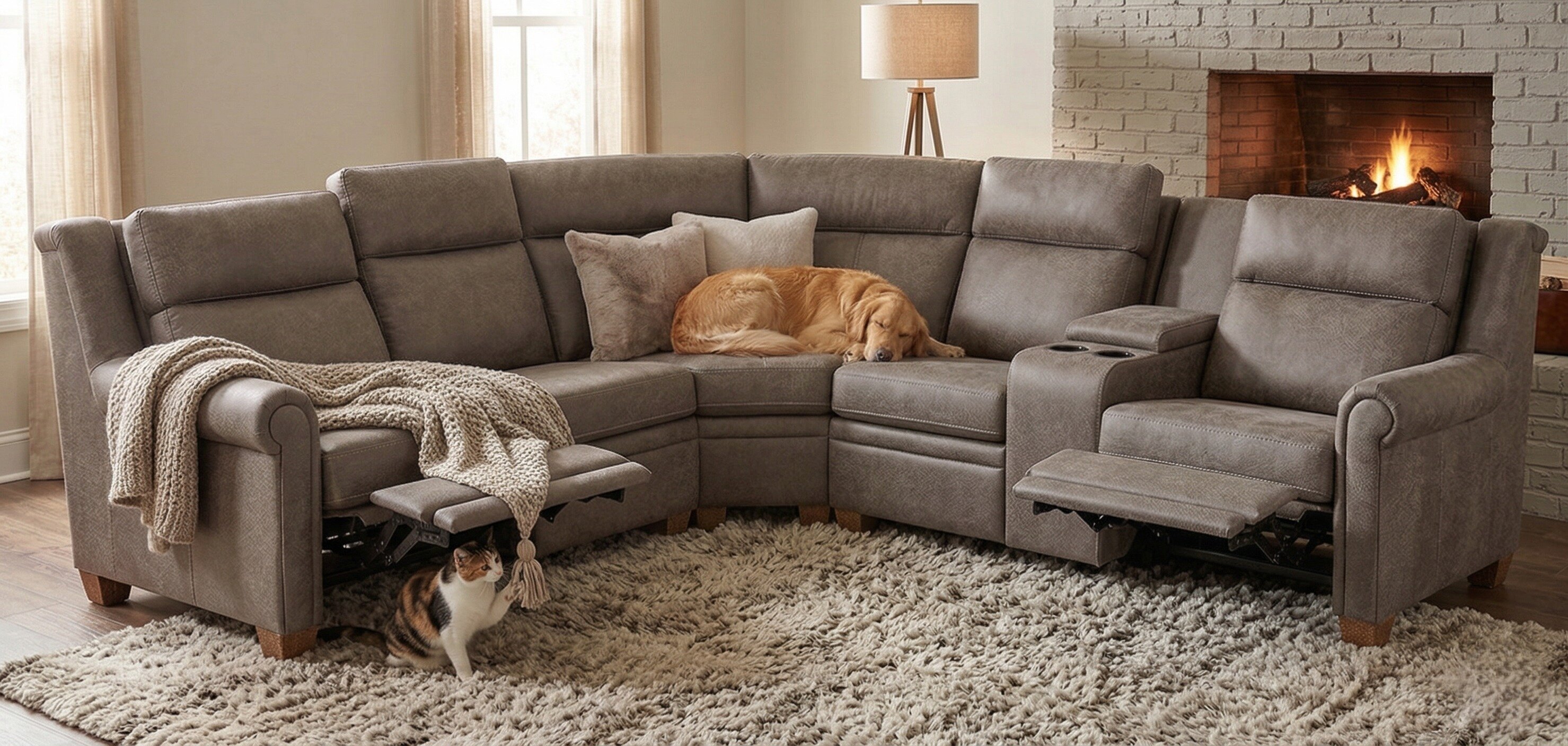 Amish Urban Zero Wall Power Reclining Sectional Sofa with Tilt Headrest – 6 Piece