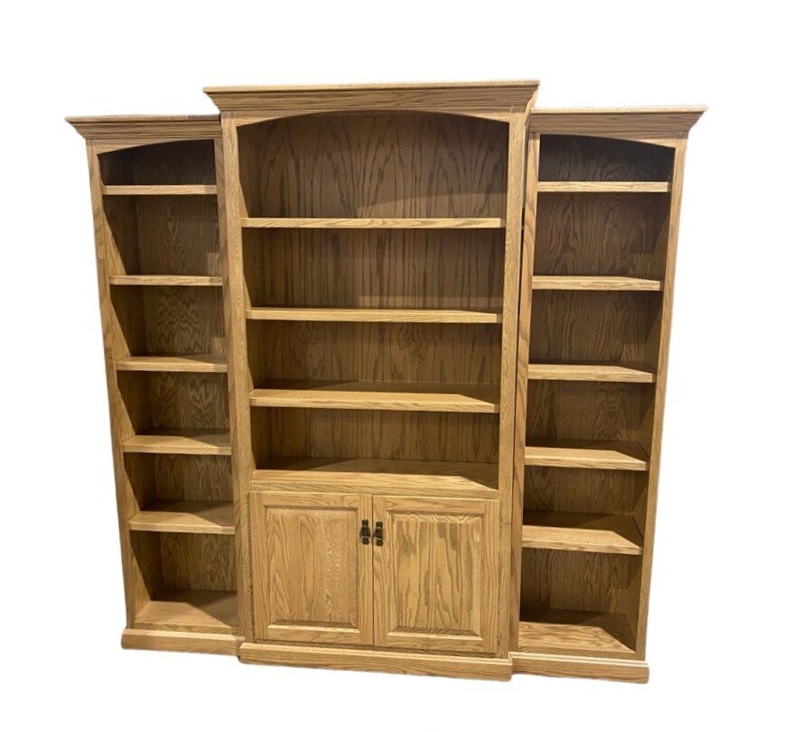 Amish Oak Bookcase Wall Unit – 3 Piece Solid Wood In Stock