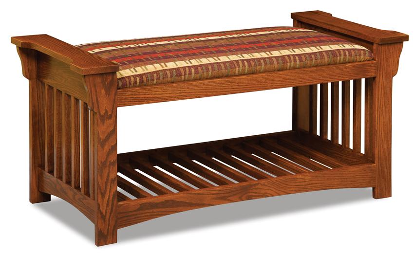 Mission Upholstered Slat Bench with Optional Baskets from