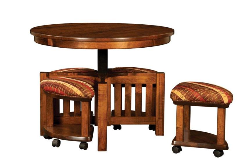 Mission Round Table And Bench Set With Hydraulic Lift From Amish Mission Round Coffee Table And Stool Set With Hydraulic Lift