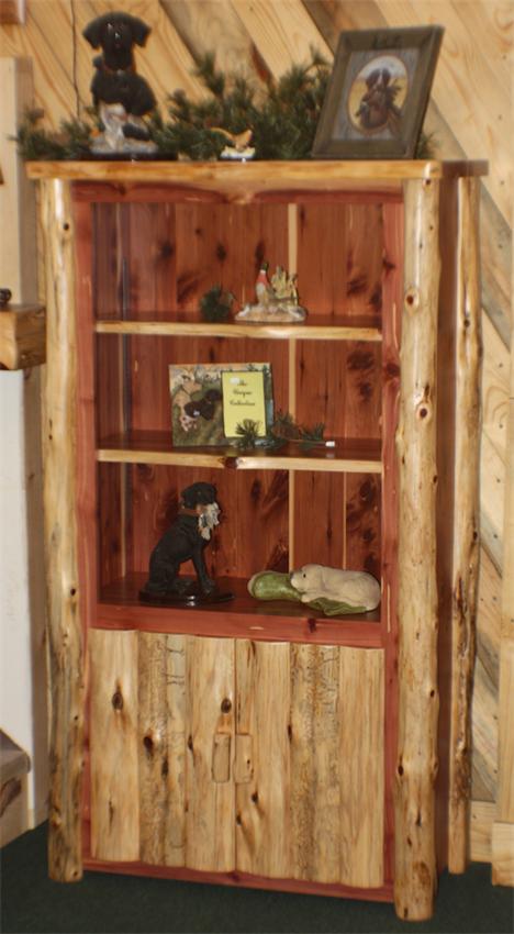 Rustic Log Bookcase With Doors
