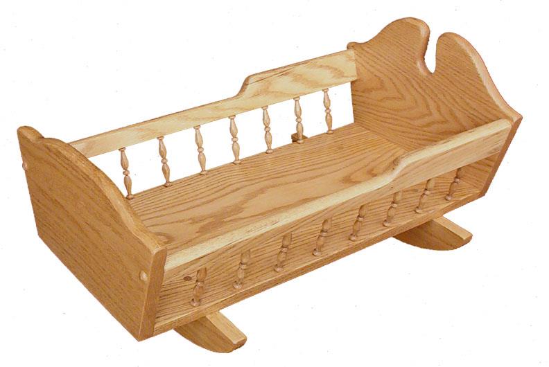 Amish Oak Wood Doll Cradle with Short Spindles