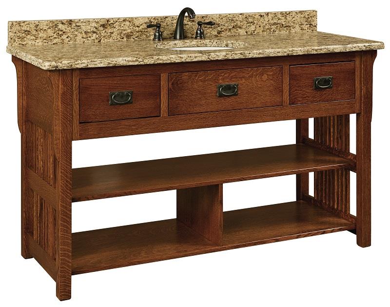 Amish 60 Lancaster Mission Open Single Bathroom Vanity Cabinet With Amish 60 Lancaster Mission Open Single Bathroom Vanity Cabinet With Slats