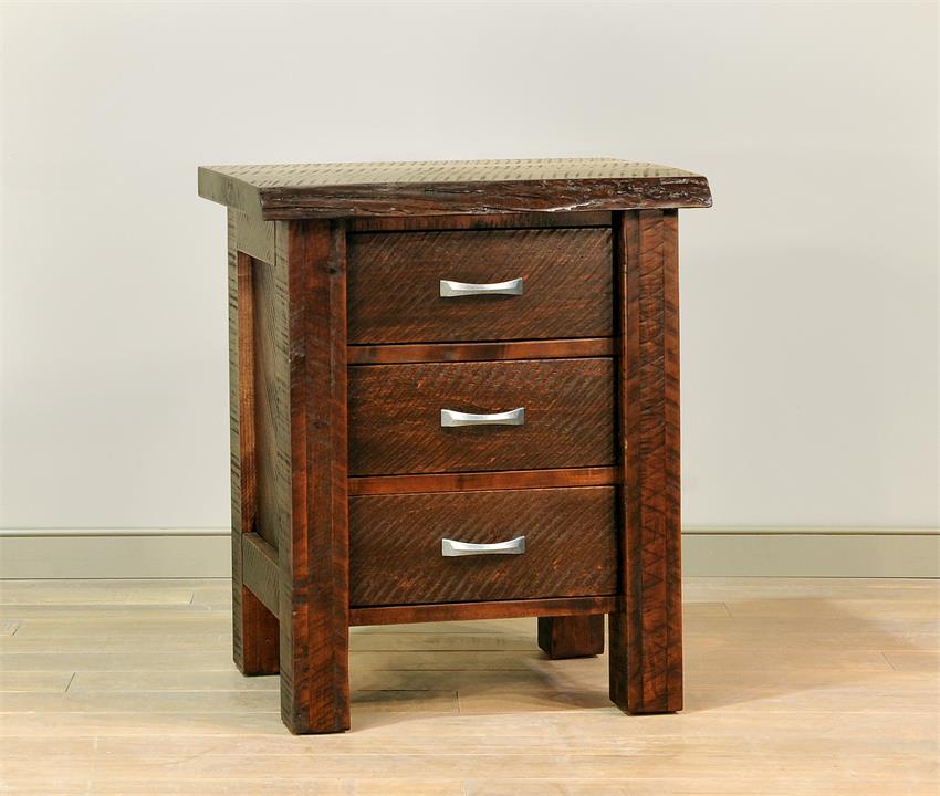 Ruff Sawn Live Edge Three Drawer Nightstand from DutchCrafters Amish